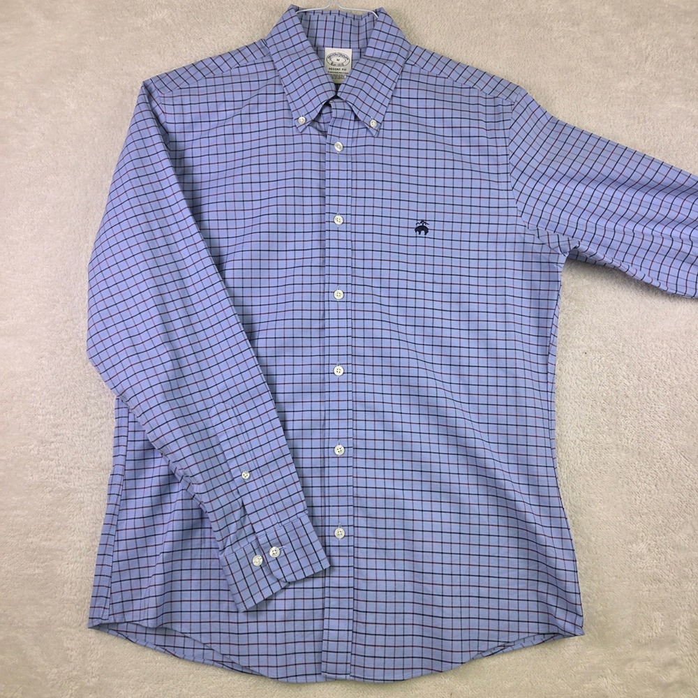 Brooks Brothers Mens Regent Fit Non-Iron Stretch Shirt Blue Tattersall Check M
